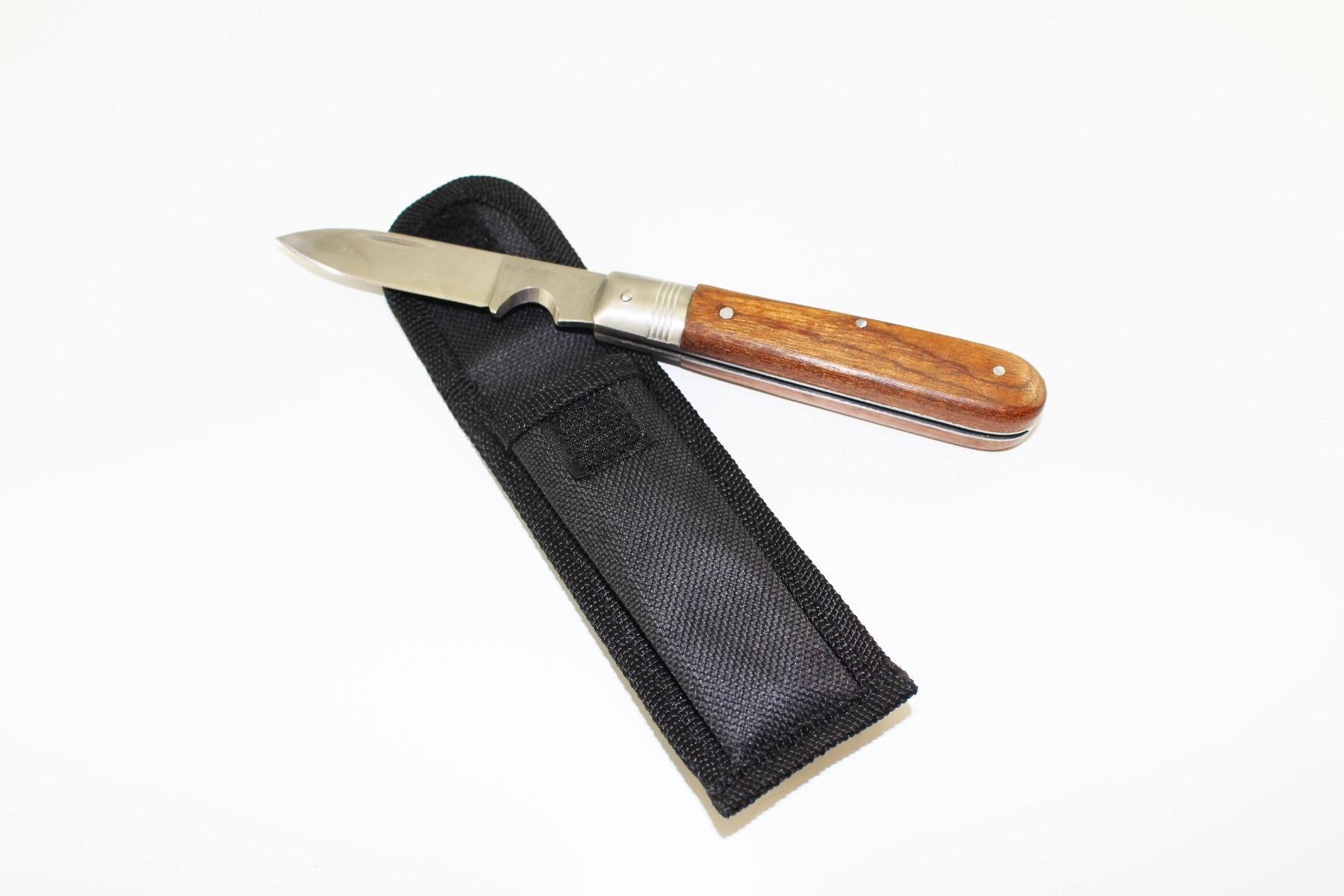 Kabelmes 20 cm met houten heft in foedraal met riemlus